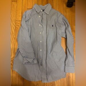 Ralph Lauren Blue and White Striped Button Down Shirt